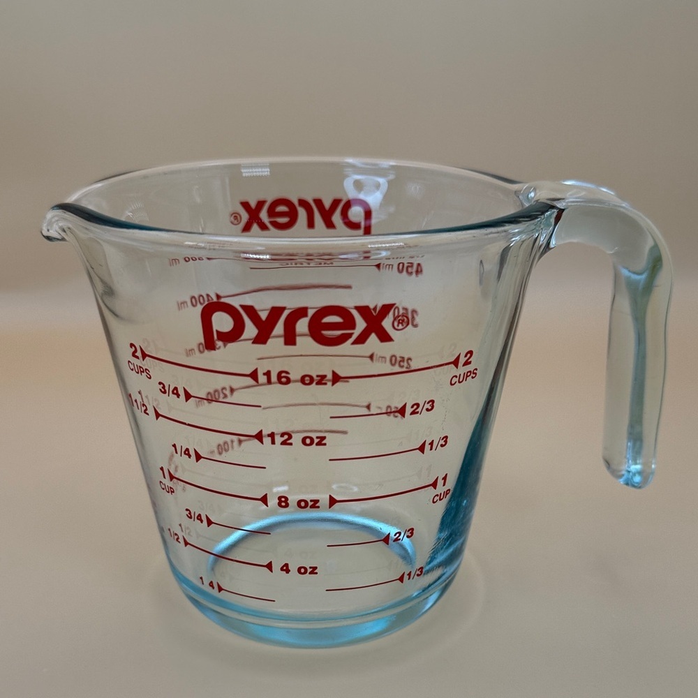 Pyrex Clear Glass Cup with Red Markings
